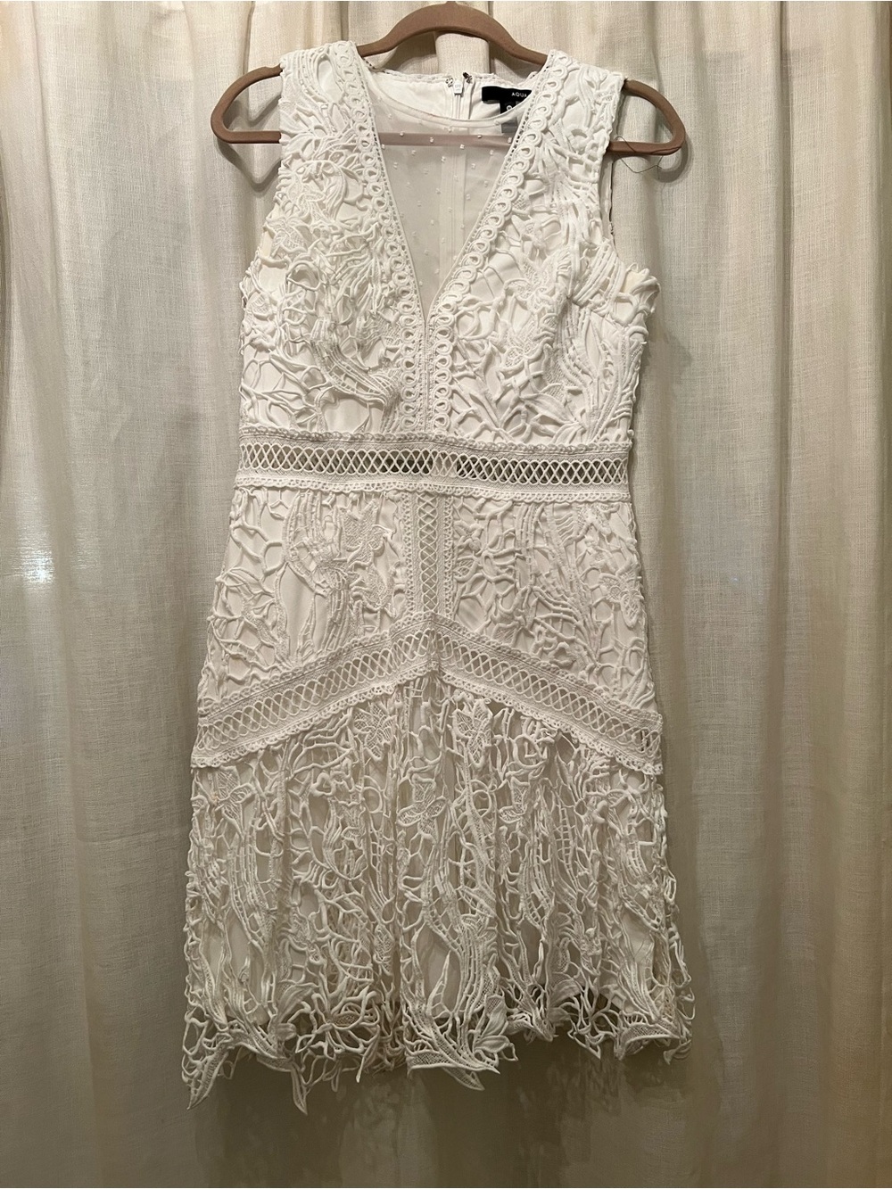 Aqua White Crochet Lace V-Neck Mini Dress